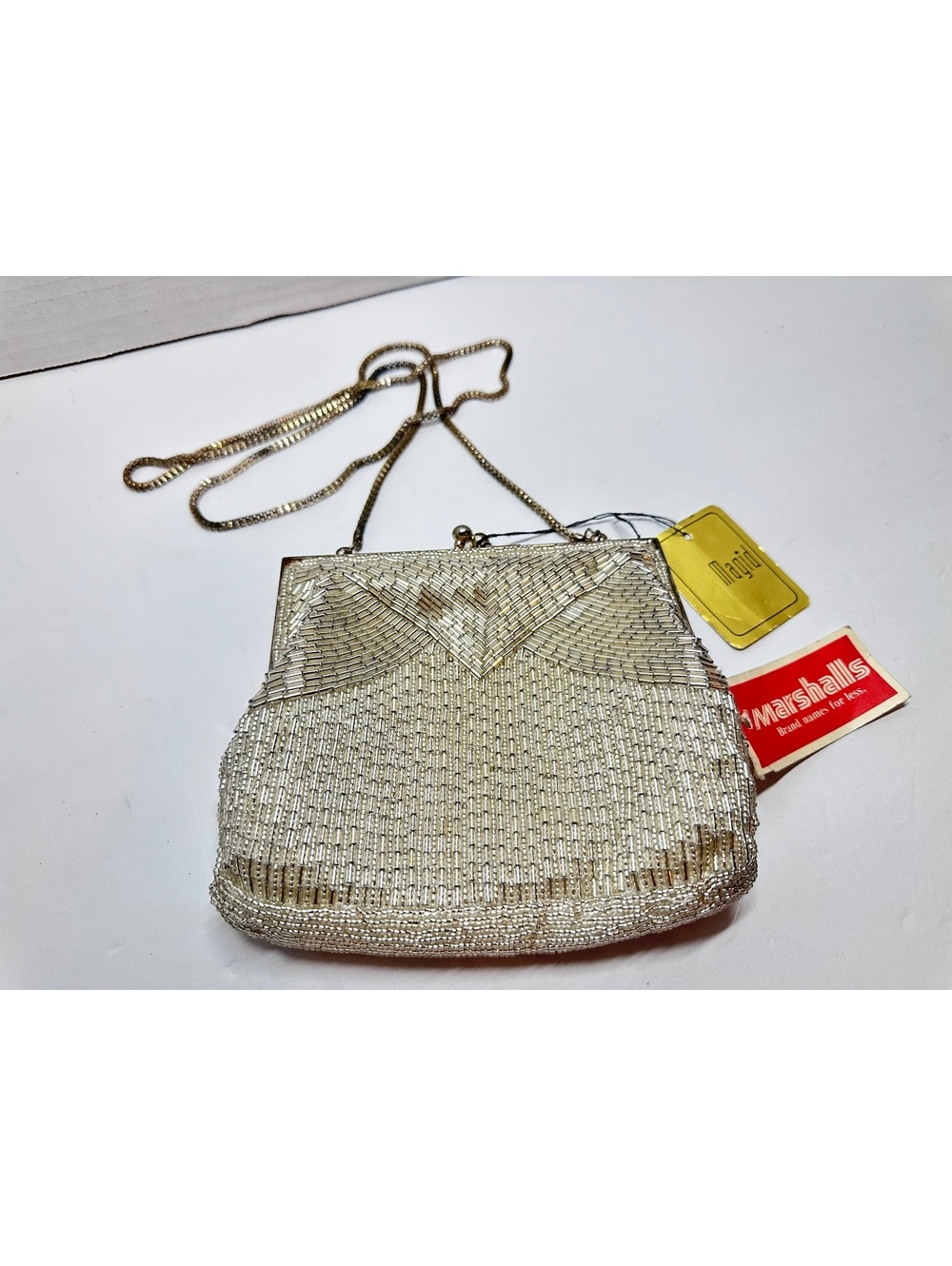Vintage Silver Beaded Art Deco-Style Evening Bag / Small Clutch by Magid